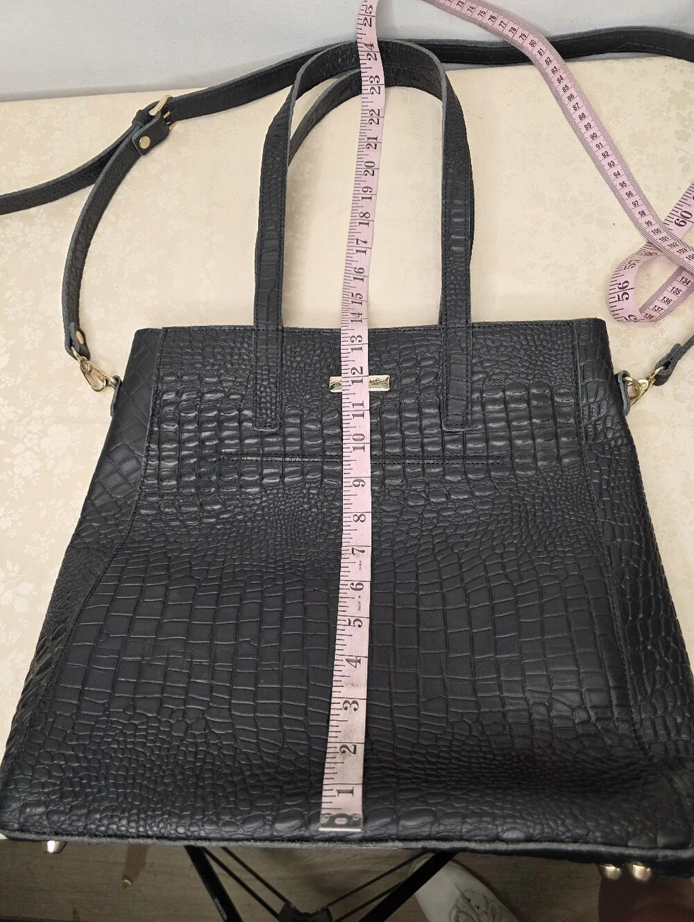 Planner Perfect Isabella Everyday Tote Black Croc Leather Crossbody Bag